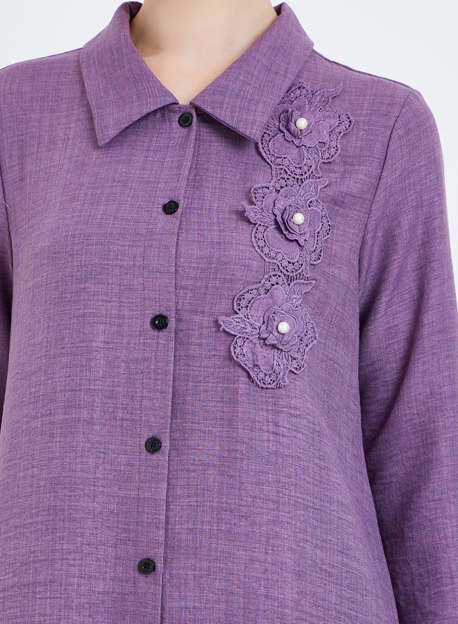 Amirah Women Corsage Detail Maxi Shirt and Pants Modest Set - Image 3